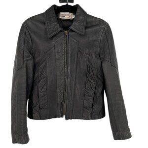 Hideout Vintage Womens Leather Jacket Moto Apparel Black Size 36
